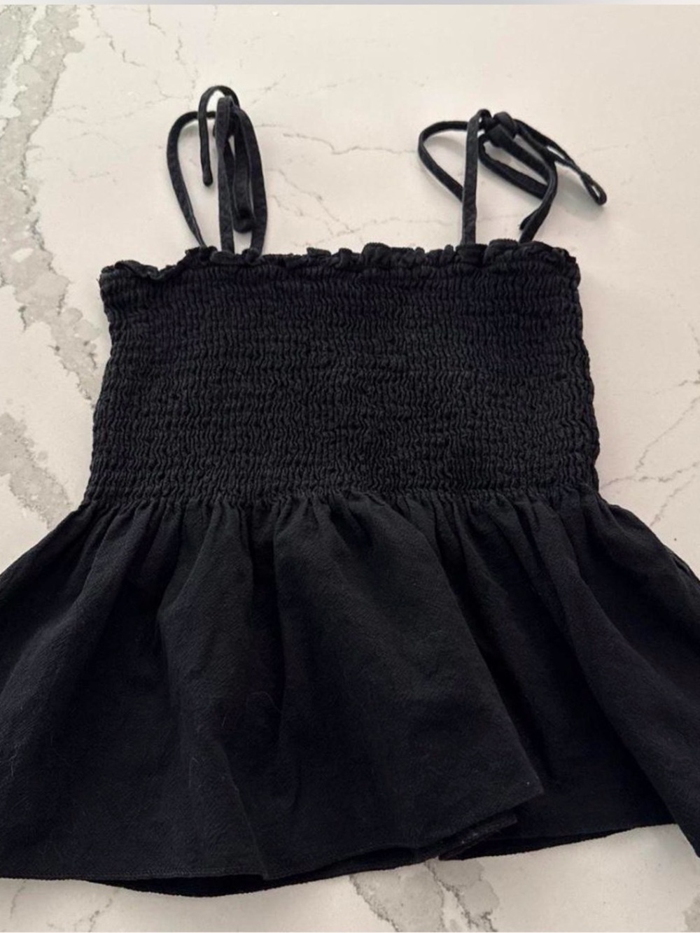 Black Smocked Peplum “linen”Tank Top